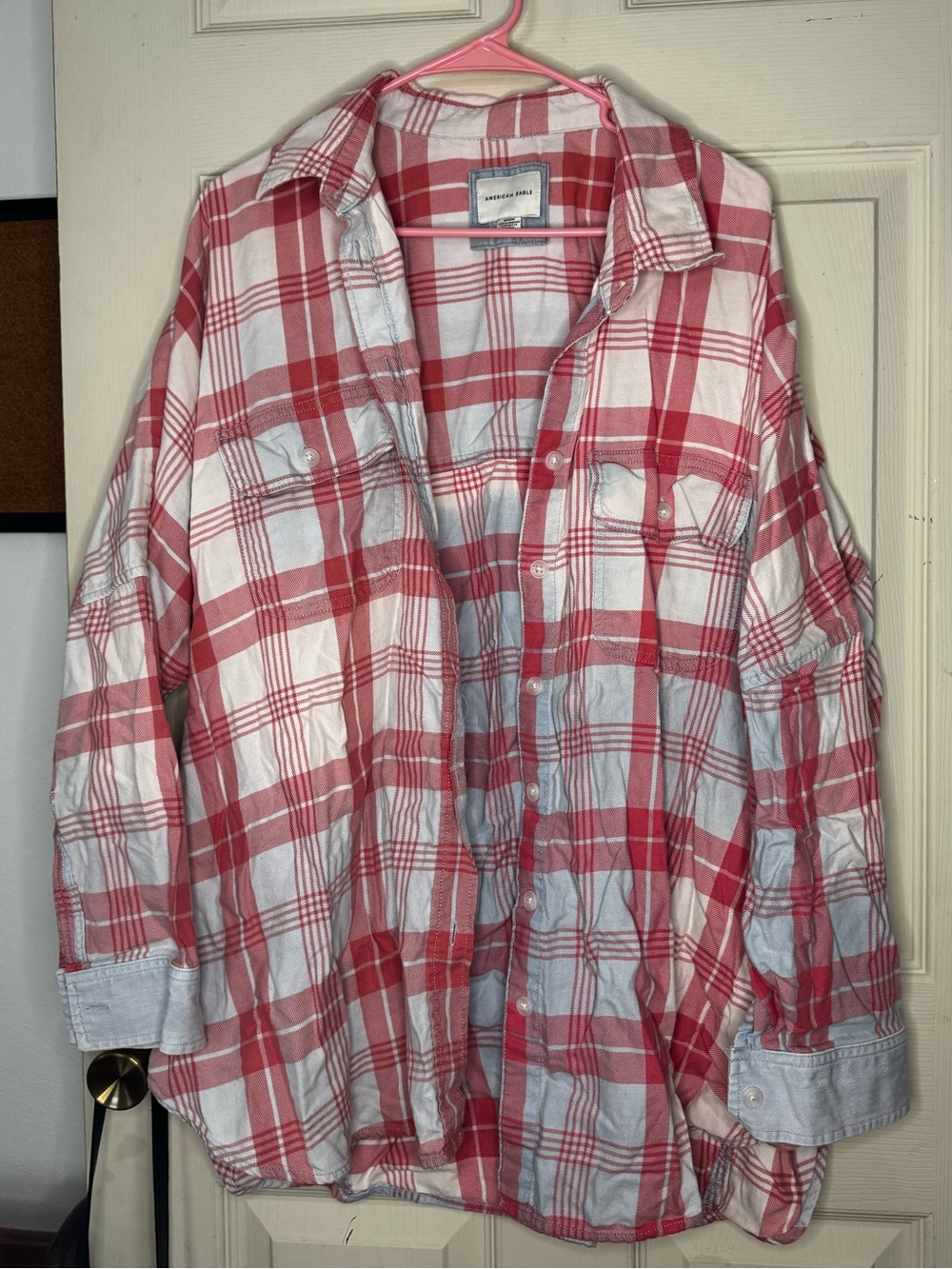 American Eagle Red, White & Blue Tie-Dye Plaid Button-Up Shirt - 2X